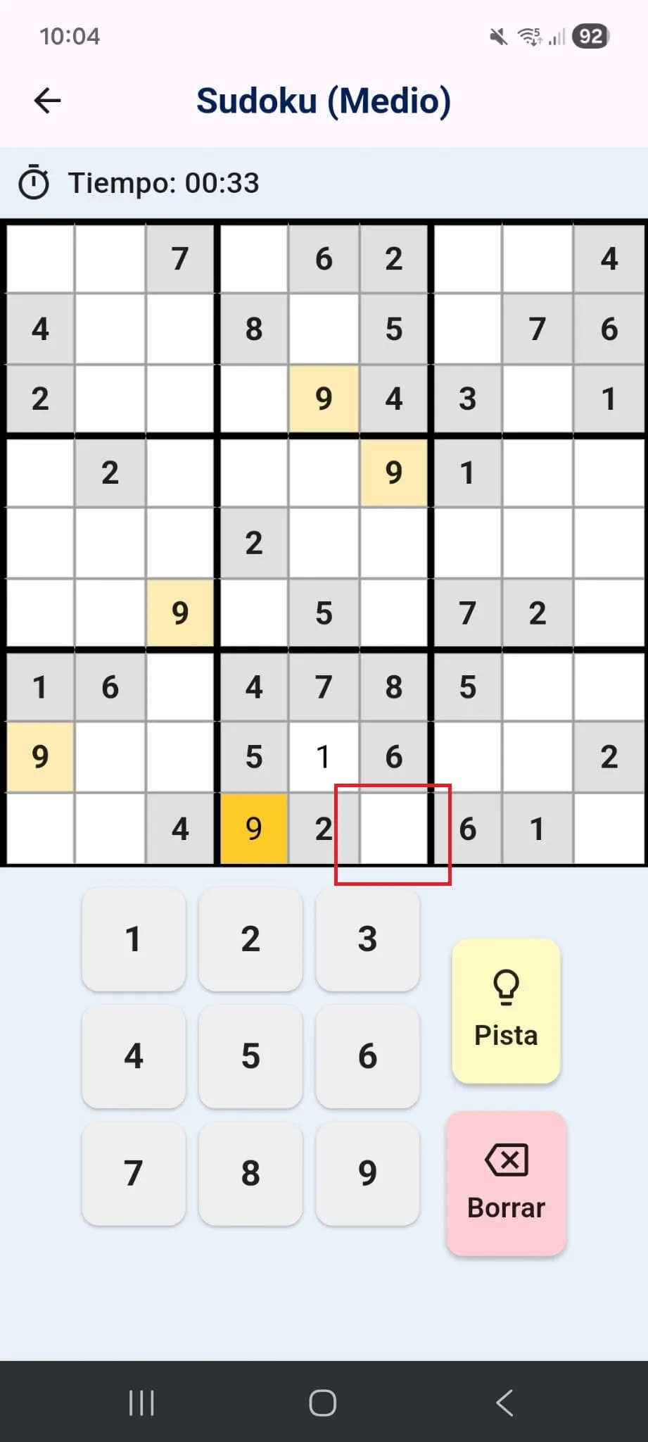 Example of a single number in a Sudoku block